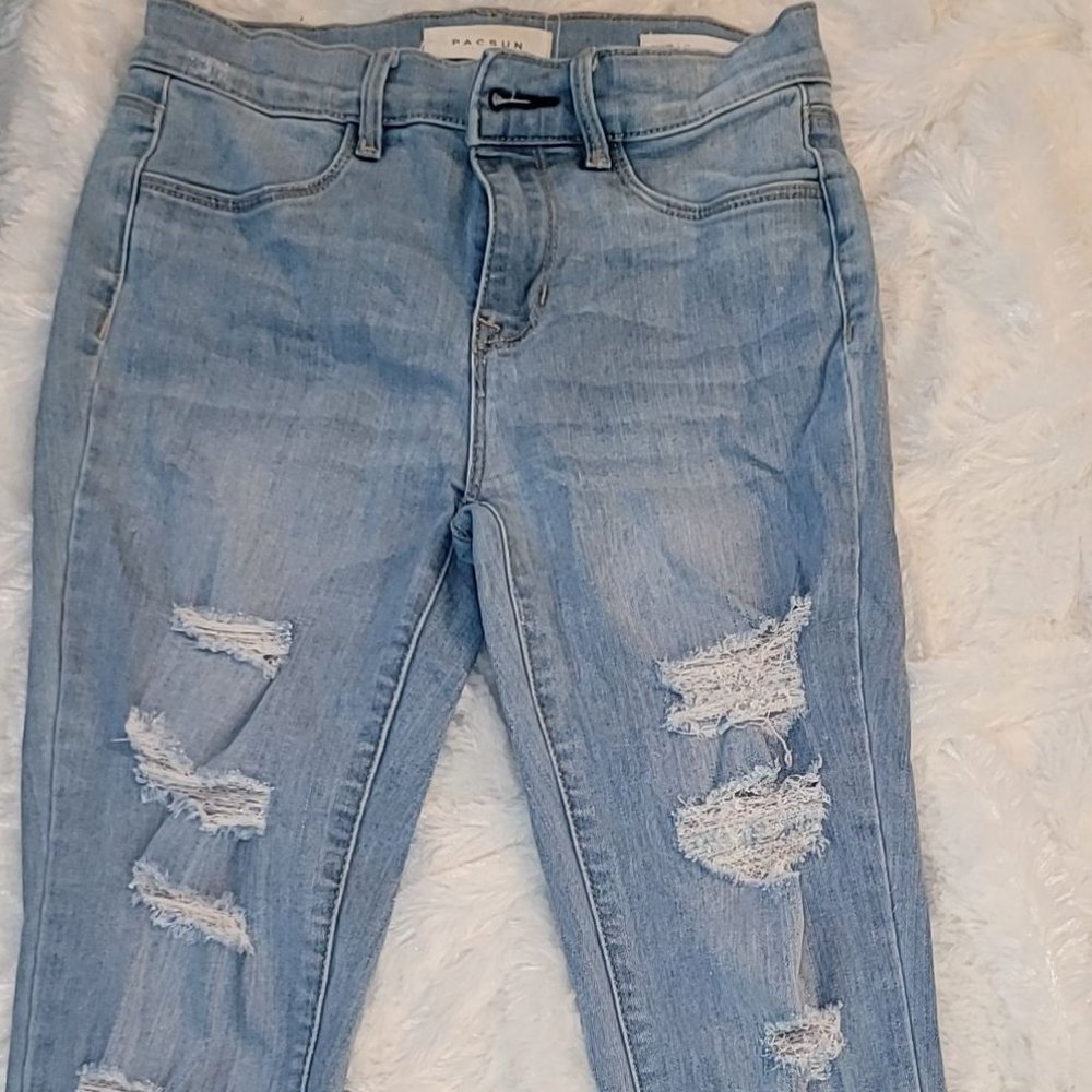 Light denim blue distressed jeans PacSun